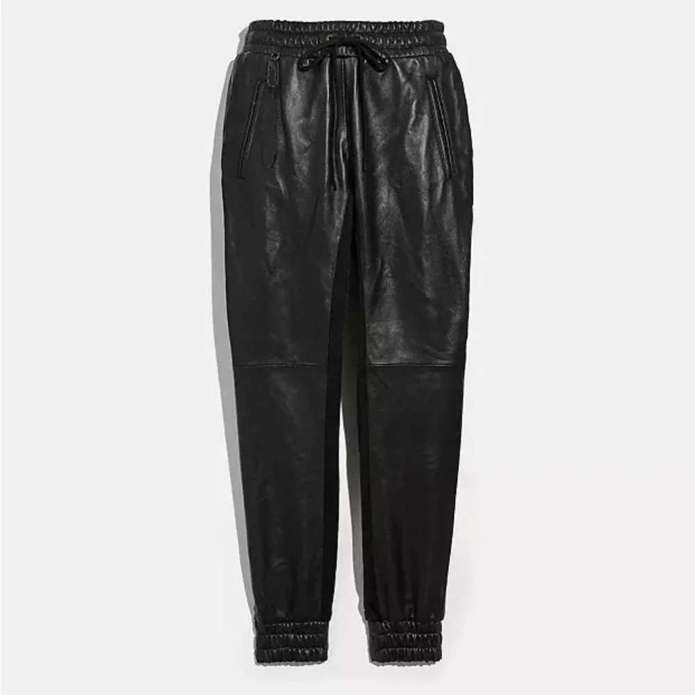 Coach black leather jogger pants